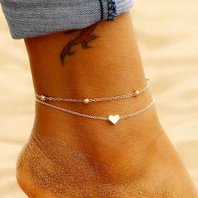 Heart Anklet | Gold Plated Bracelet | Adjustable Ankle Foot Chain | Gold Silver