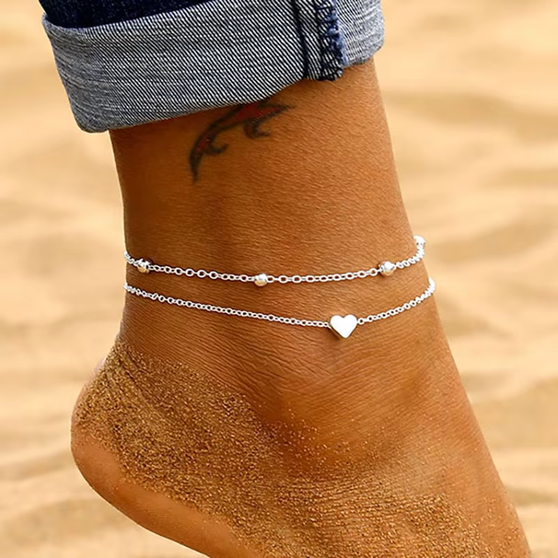 Heart Anklet | Gold Plated Bracelet | Adjustable Ankle Foot Chain | Gold Silver