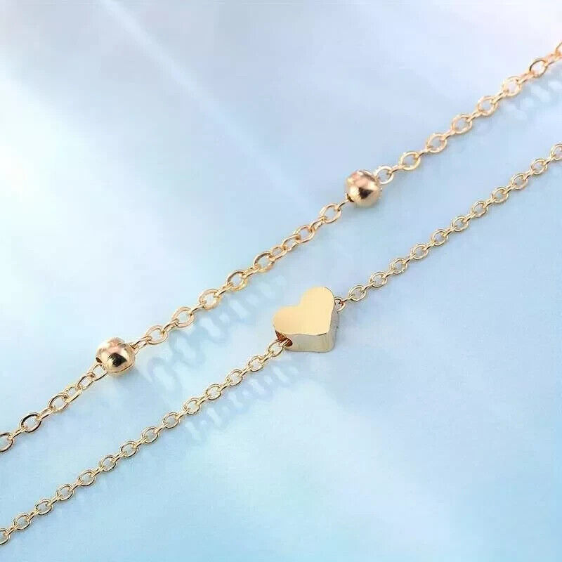 Heart Anklet | Gold Plated Bracelet | Adjustable Ankle Foot Chain | Gold Silver