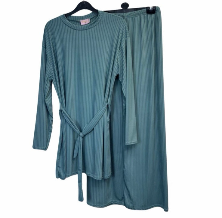 Womens Co-ord Set | 2 Piece Pleated Outfit With Belt | Short Length Top