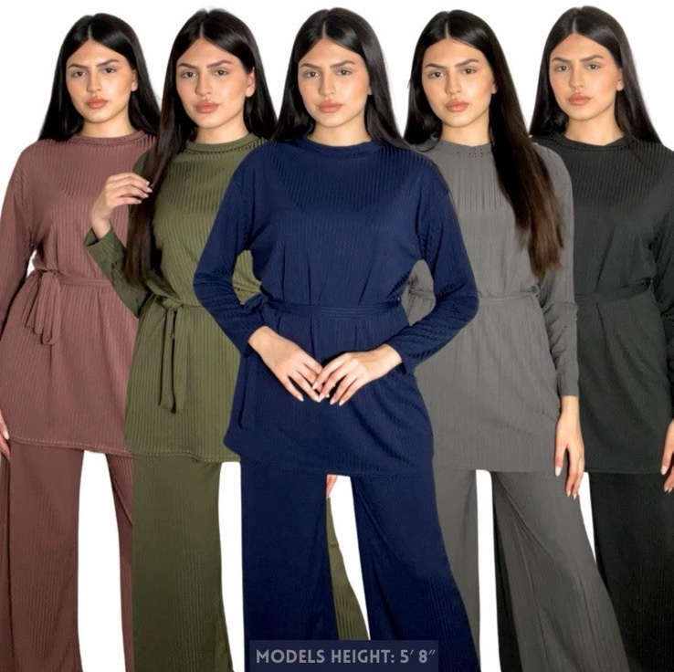 Womens Co-ord Set | 2 Piece Pleated Outfit With Belt | Short Length Top