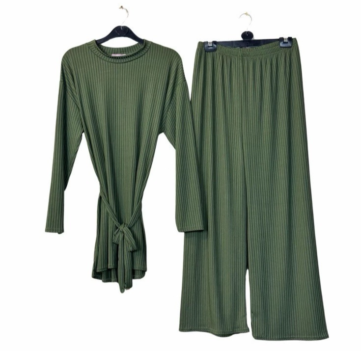 Womens Co-ord Set | 2 Piece Pleated Outfit With Belt | Short Length Top