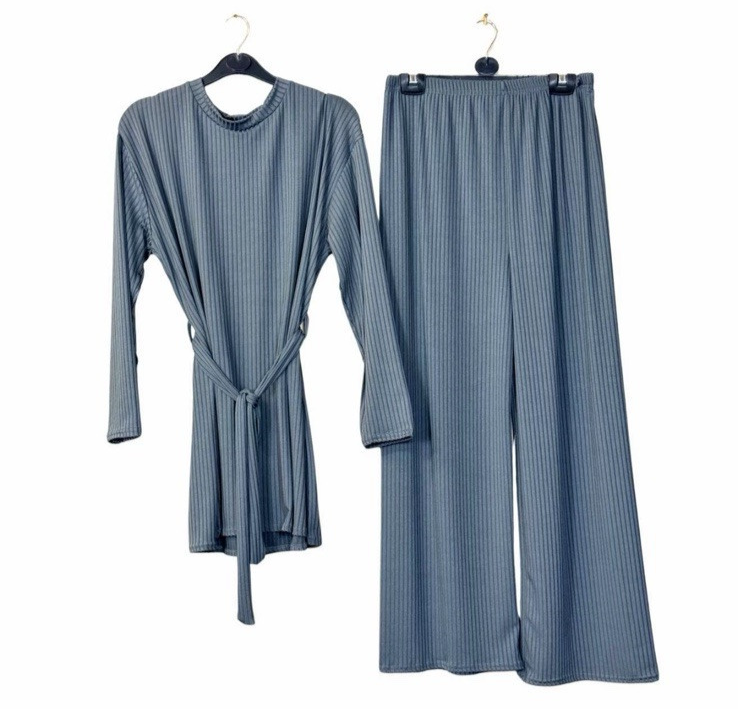 Womens Co-ord Set | 2 Piece Pleated Outfit With Belt | Short Length Top